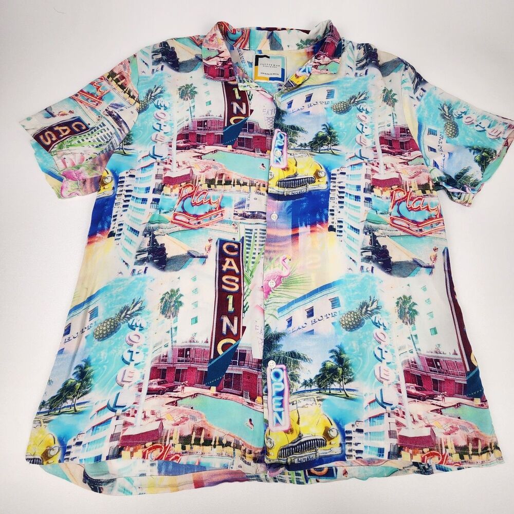 Cactus Man Ricky Singh Men's XL Casino Resort Button Up Shirt Old Vegas Viscose